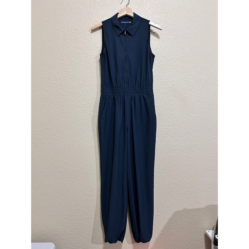 Abercrombie & Fitch Small Traveler Smocked Zip Jumpsuit Black Gorp Athleisure